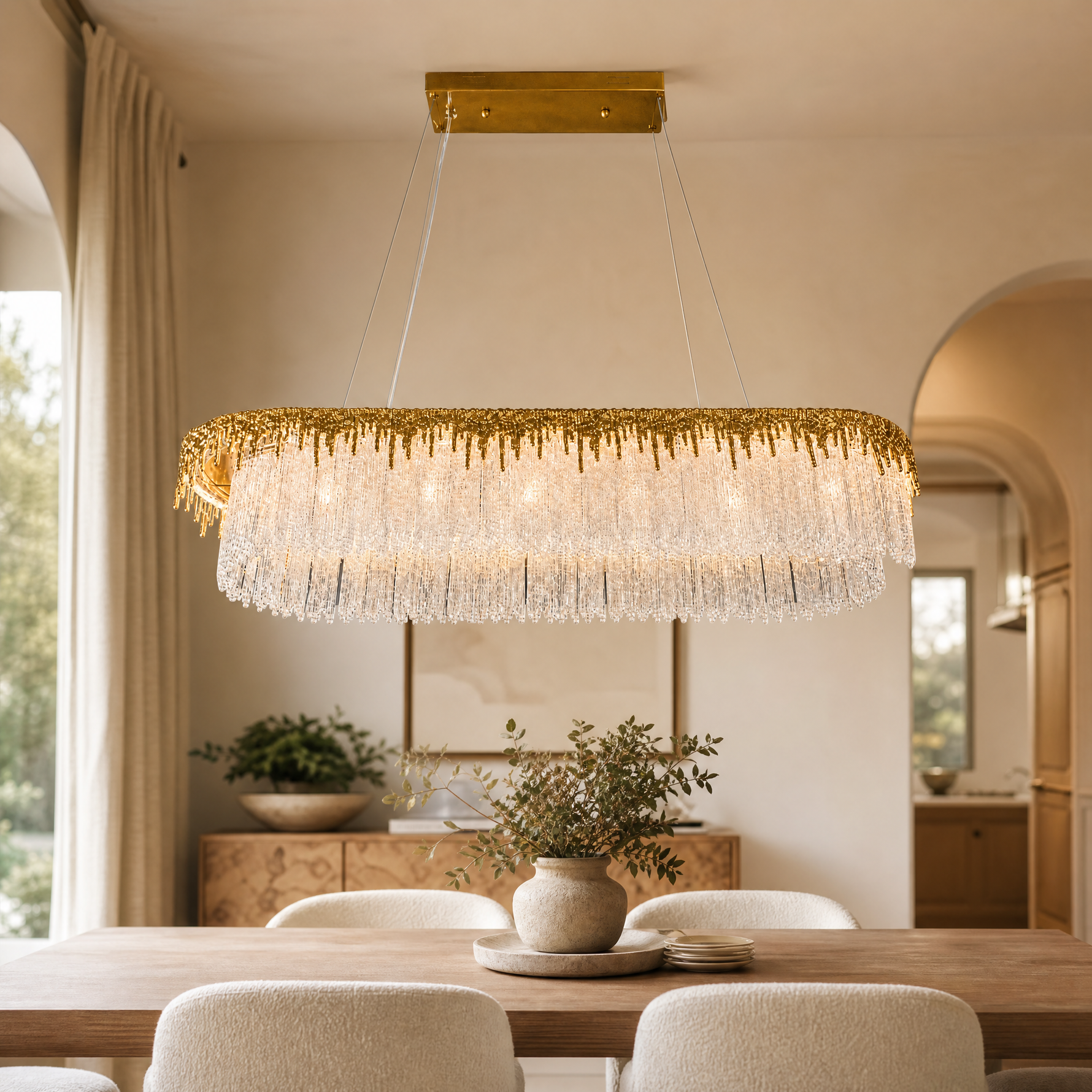 Ice Bloom Glass Square Chandelier L900 - Copper