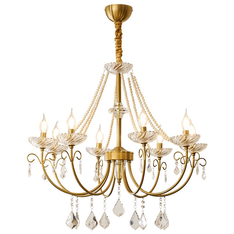 Imperial Pearl Crystal Chandelier with Gold Finish and Clear Shades