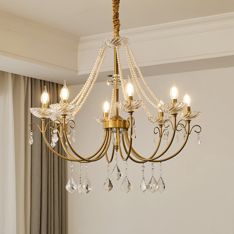 Imperial Pearl Crystal Chandelier with Gold Finish and Clear Shades