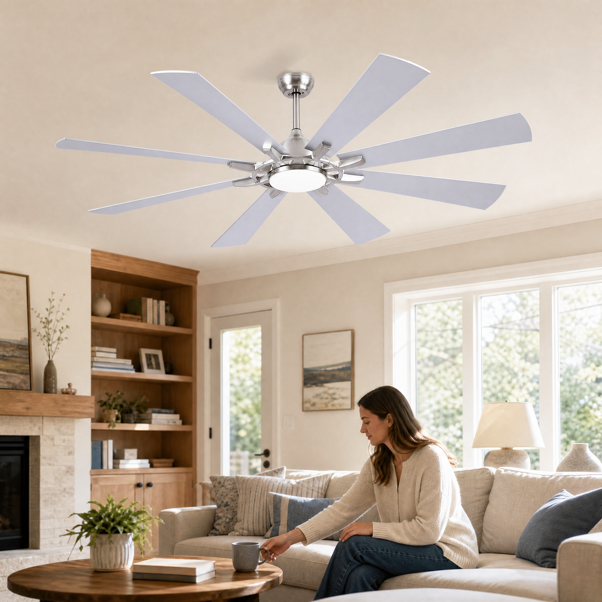Industrial 8-Blade Ceiling Fan with LED Disc Light