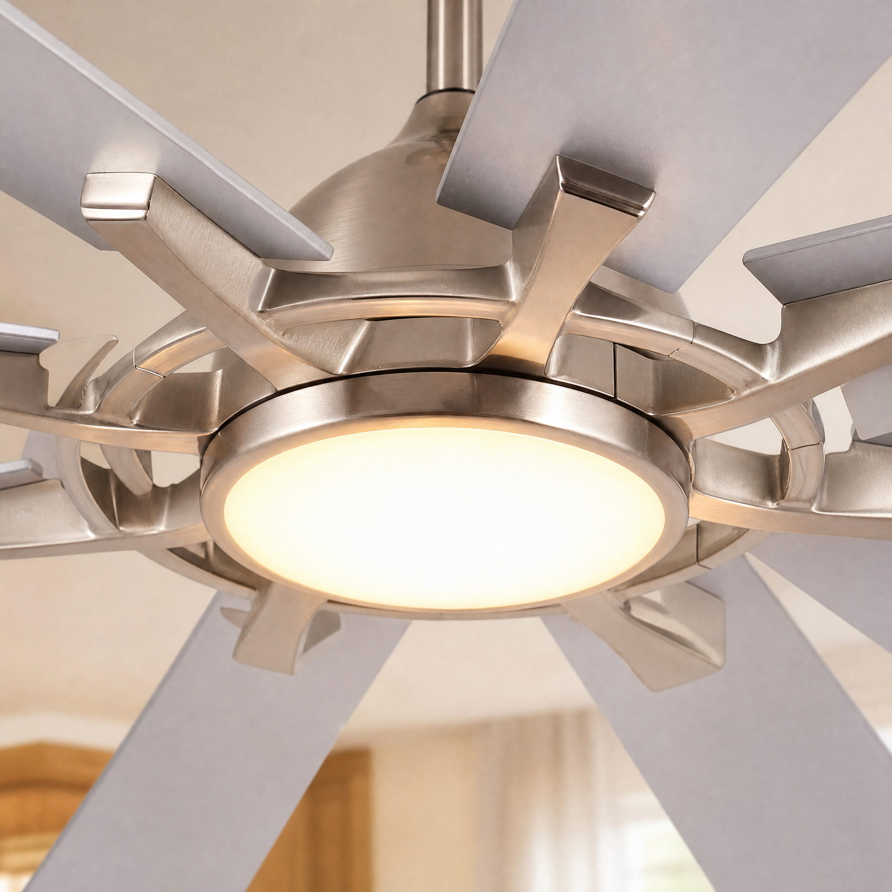 Industrial 8-Blade Ceiling Fan with LED Disc Light