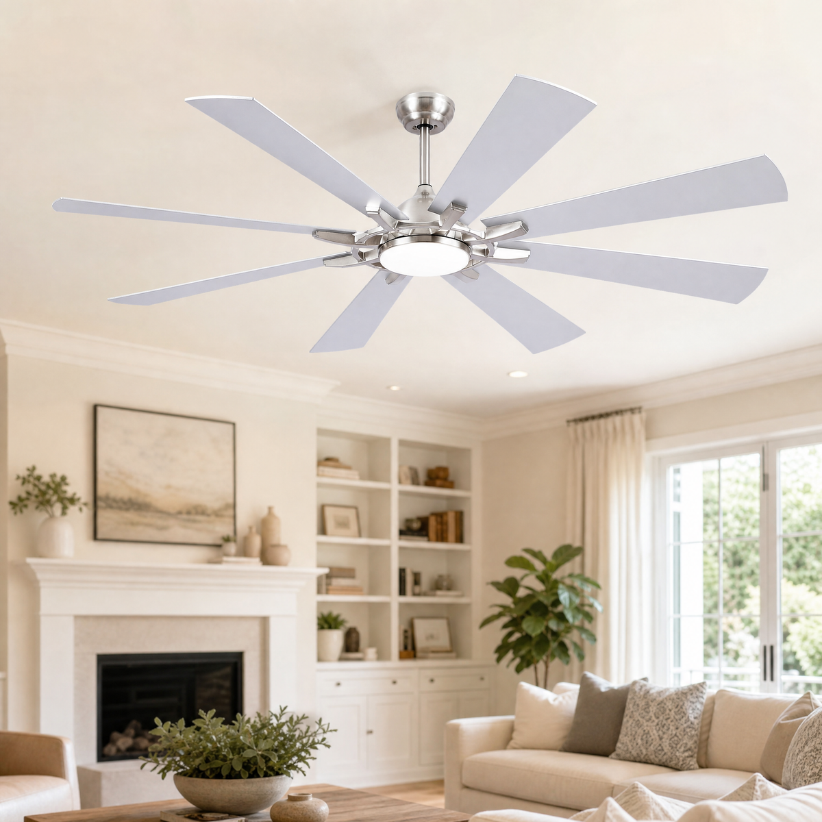 Industrial 8-Blade Ceiling Fan with LED Disc Light