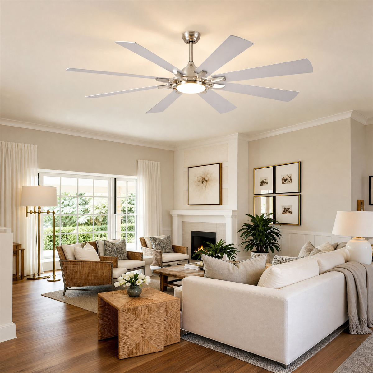 Industrial 8-Blade Ceiling Fan with LED Disc Light