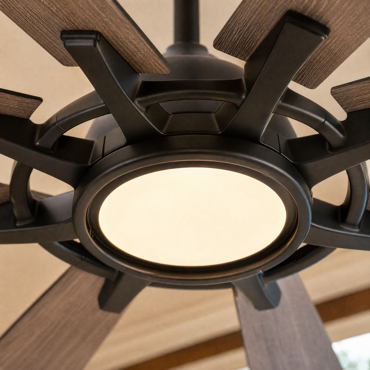 Industrial 8-Blade Ceiling Fan with LED Disc Light