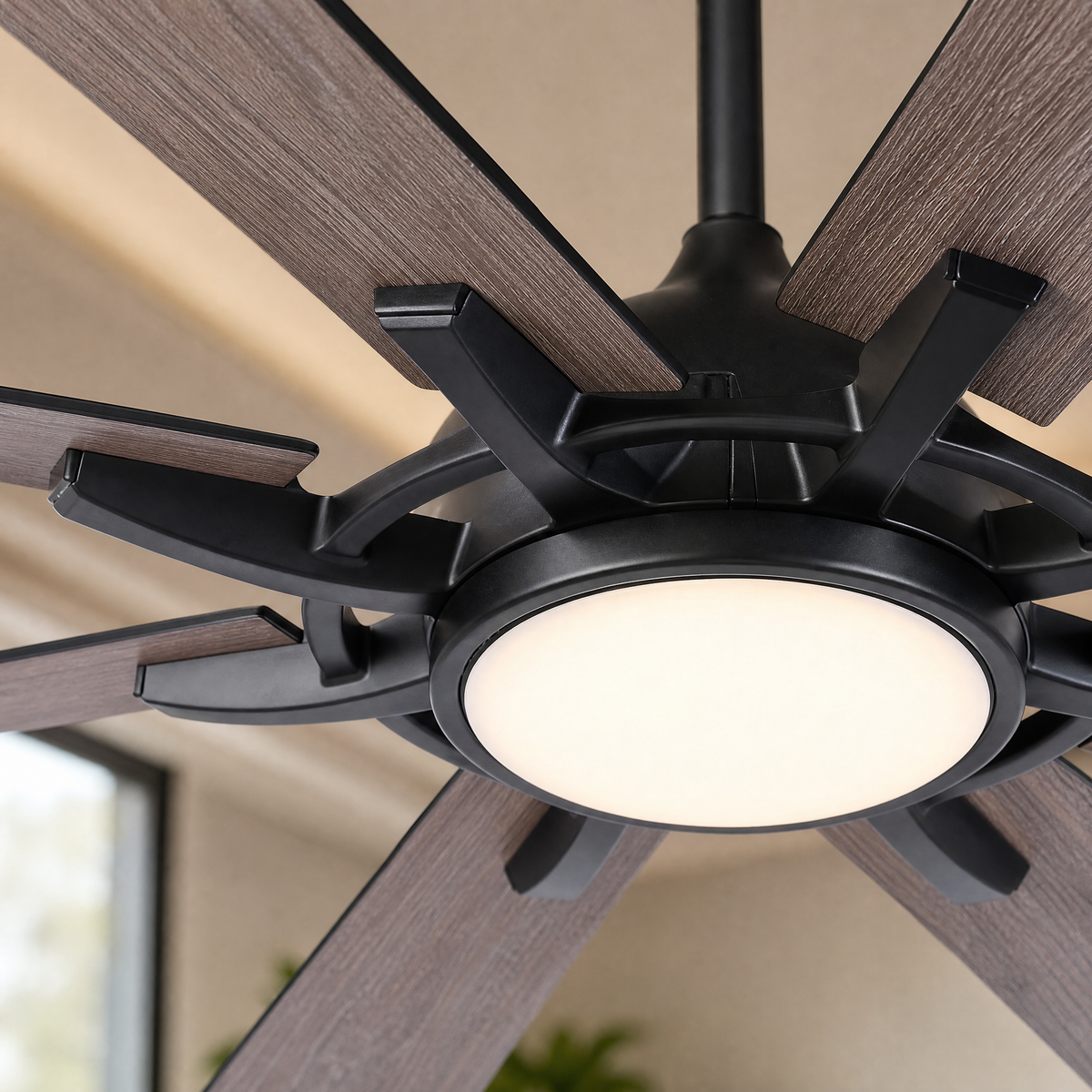 Industrial 8-Blade Ceiling Fan with LED Disc Light