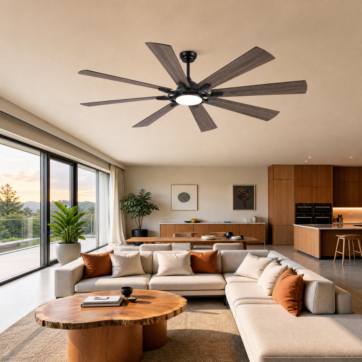 Industrial 8-Blade Ceiling Fan with LED Disc Light