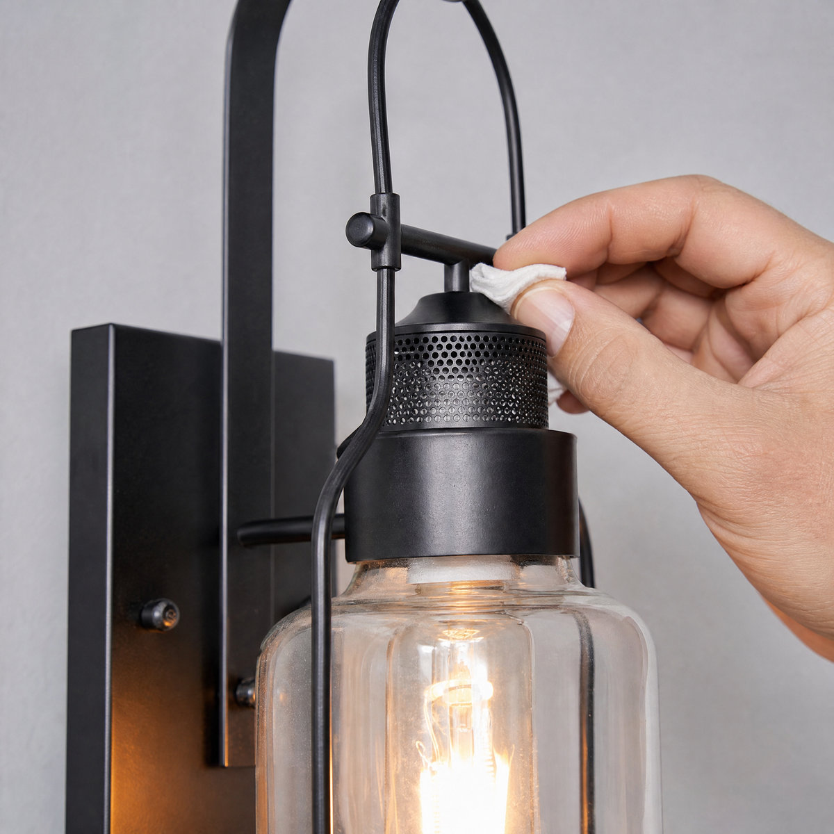 Industrial Black Iron Clear Glass Hanging Wall Lantern