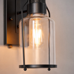 Industrial Black Iron Clear Glass Hanging Wall Lantern