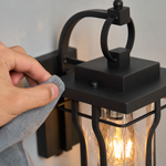 Industrial Matte Black Caged Seeded Glass Outdoor Wall Lantern