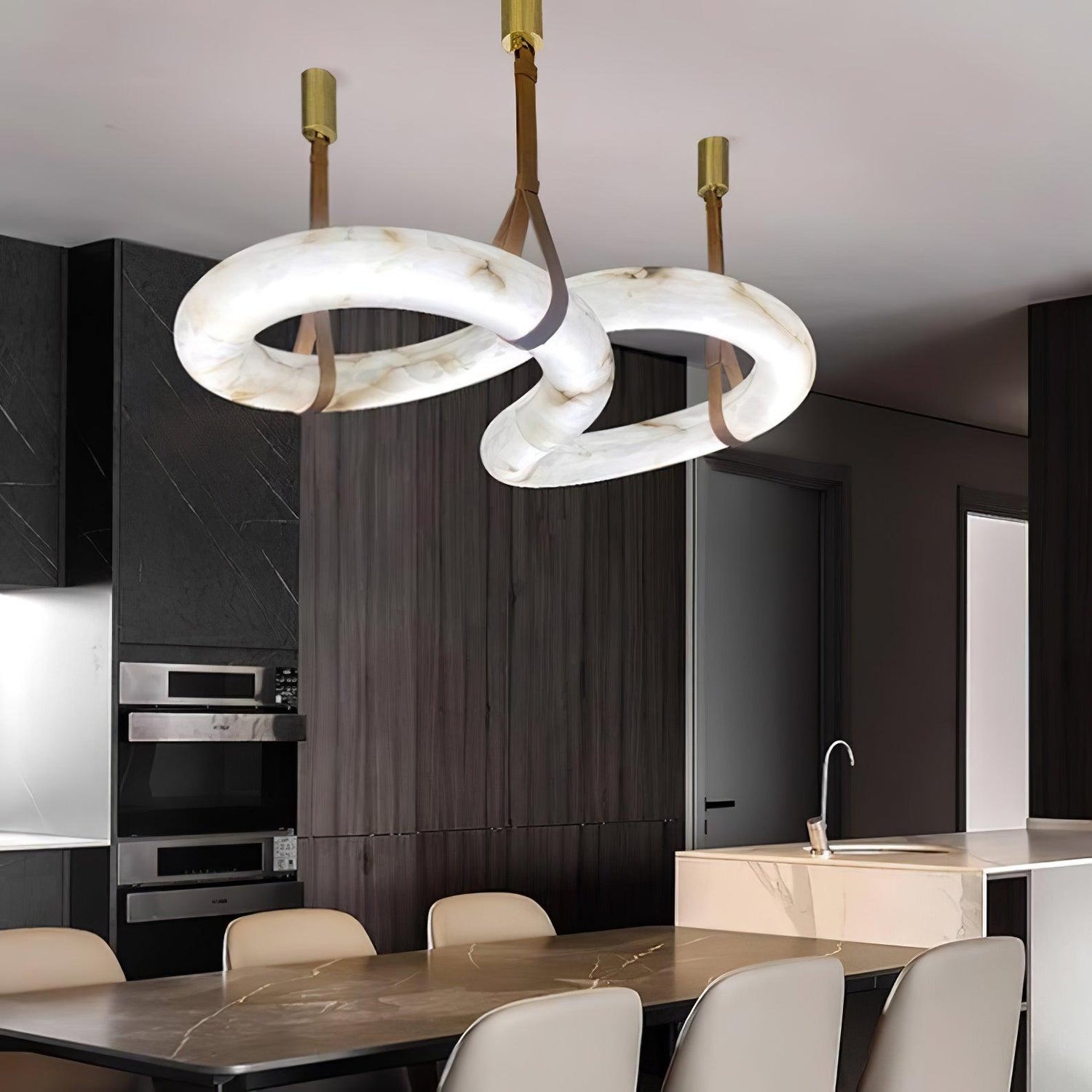 Elegant Infinity Alabaster Pendant Lamp: Sculptural Brass, Integrated LED Lighting