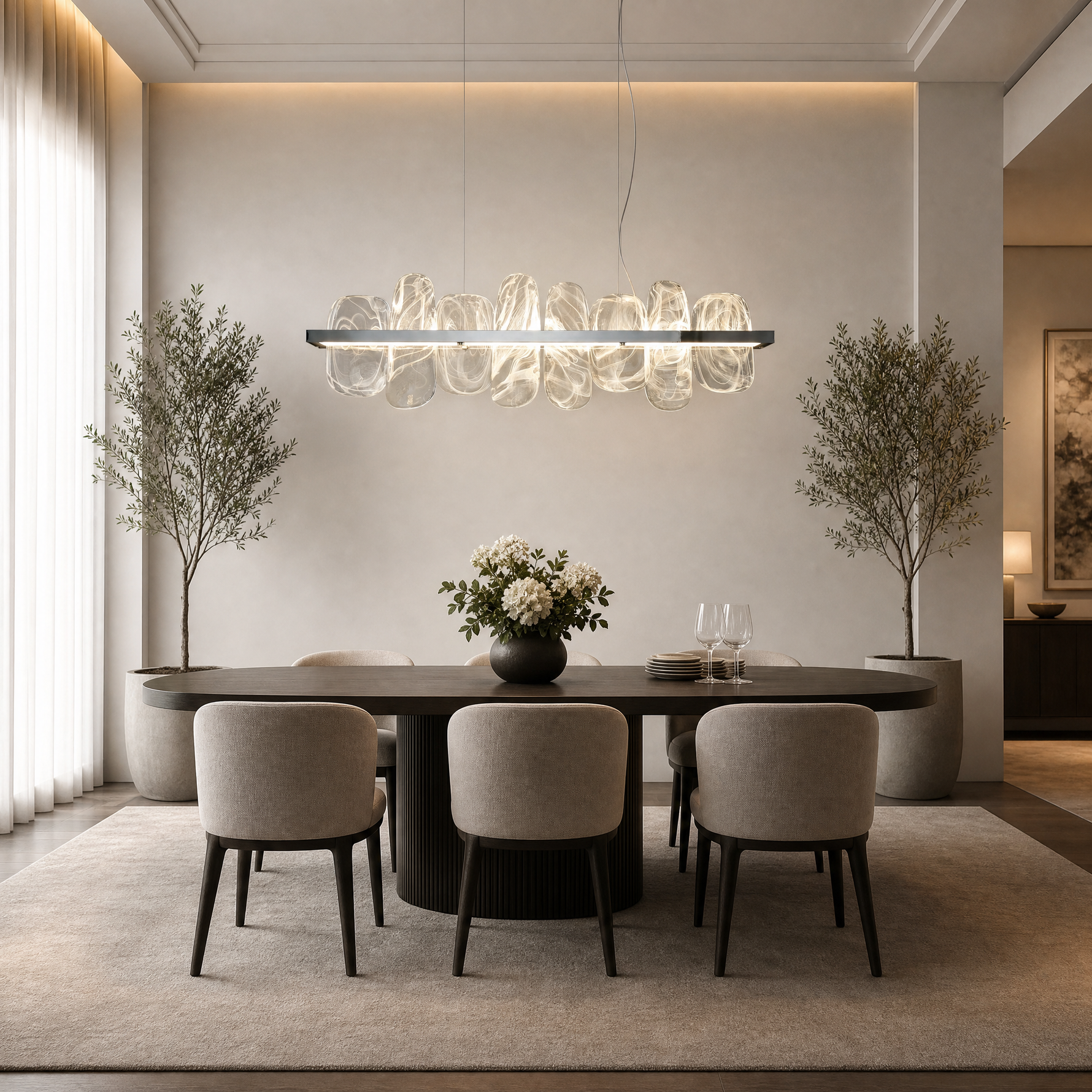 Iris Handblown Glass Petal linear Chandelier