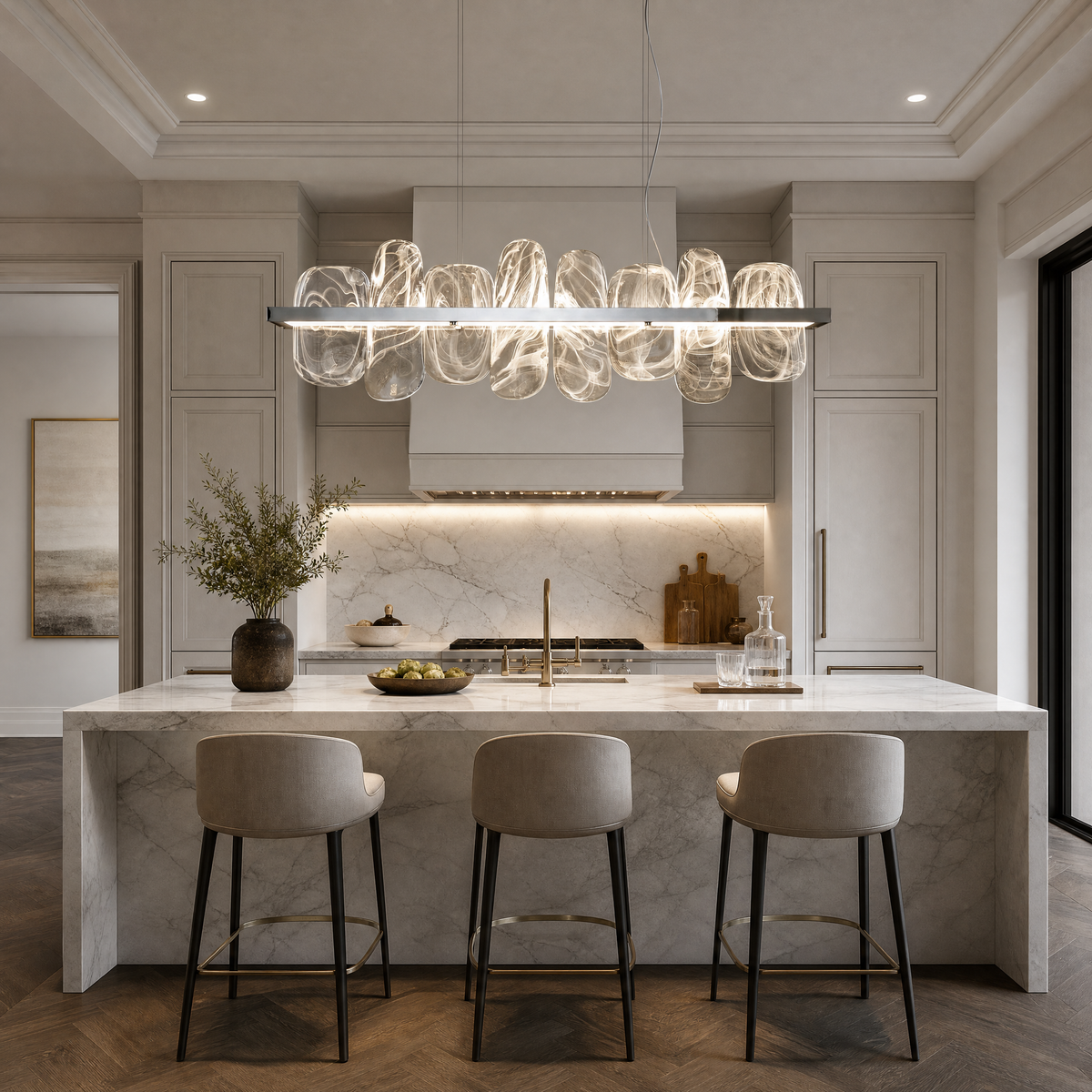 Iris Handblown Glass Petal linear Chandelier