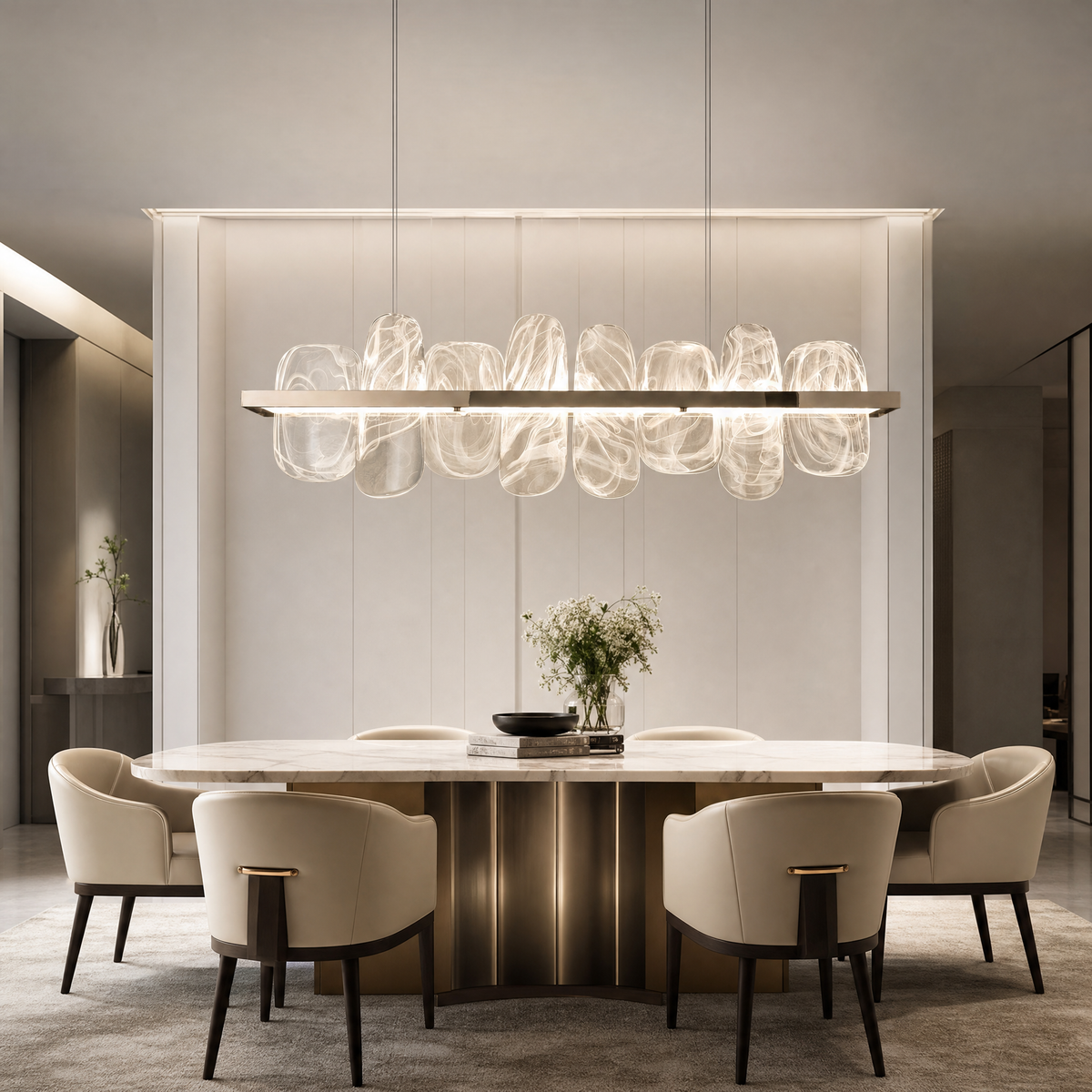 Iris Handblown Glass Petal linear Chandelier