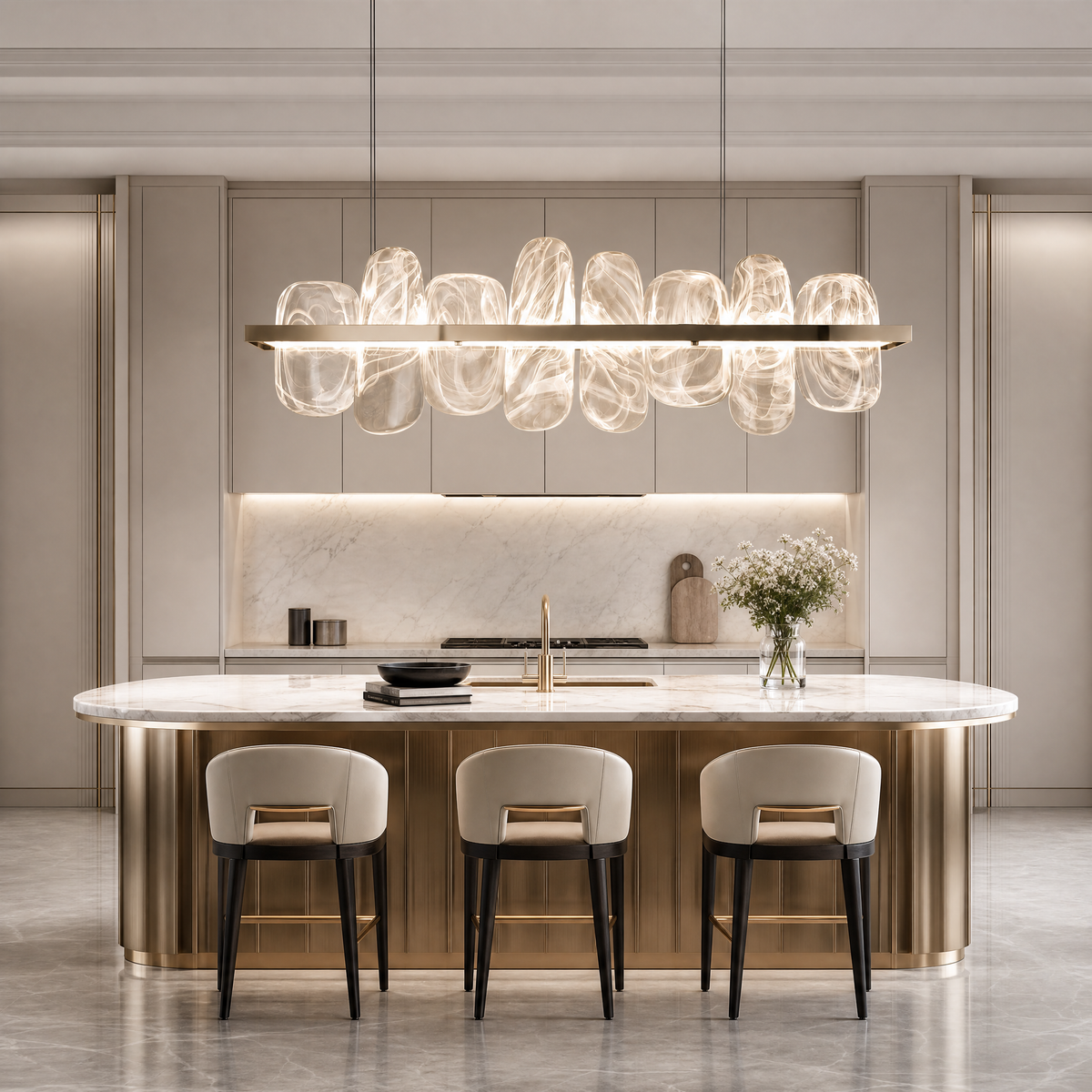 Iris Handblown Glass Petal linear Chandelier