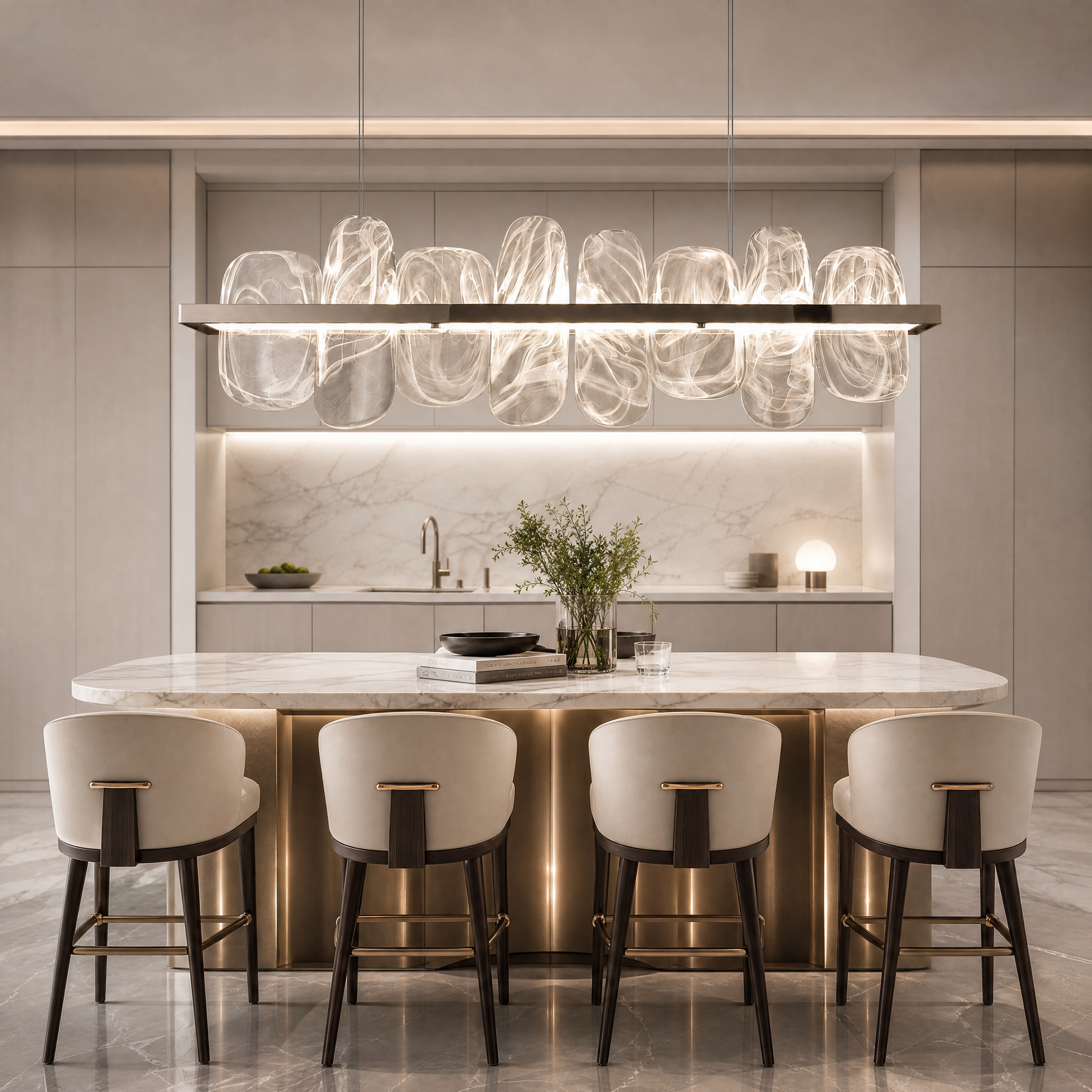 Iris Handblown Glass Petal linear Chandelier