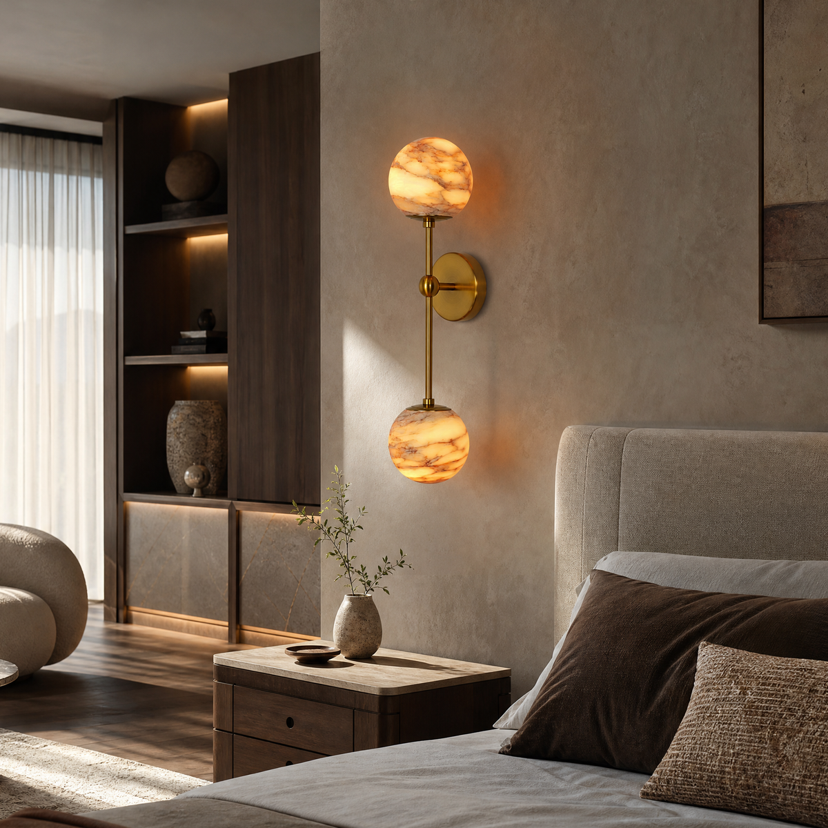 L1000 Marble Round Plate Pendant Light - Copper Color