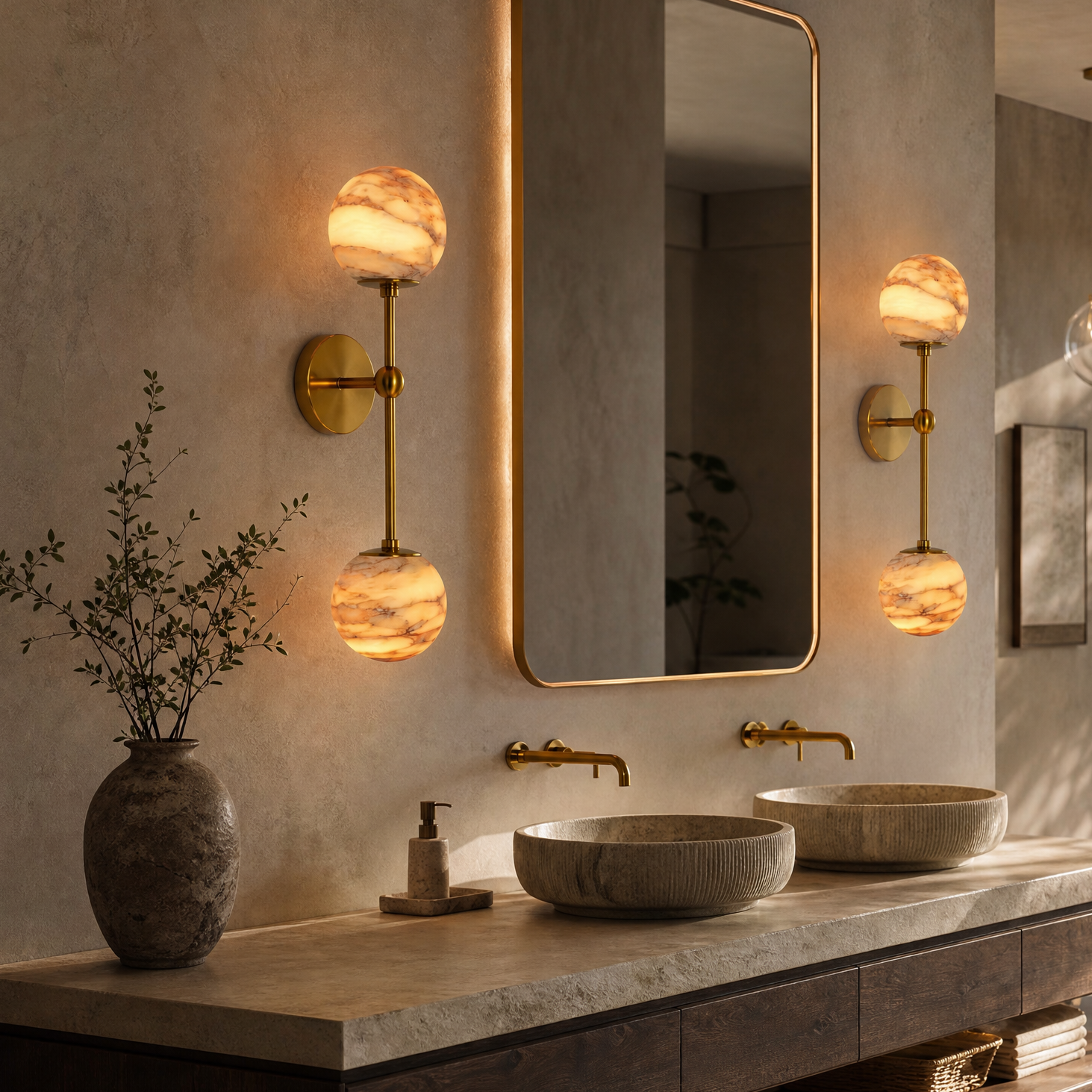 L1000 Marble Round Plate Pendant Light - Copper Color