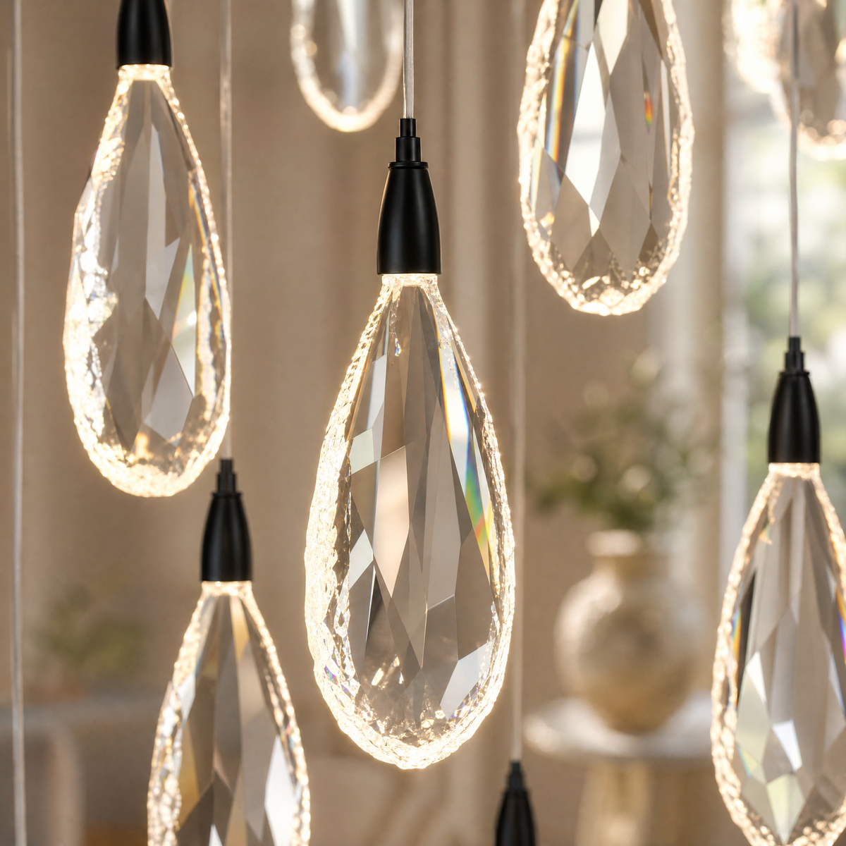 L1150 Teardrop Crystal Pendant Light - Black