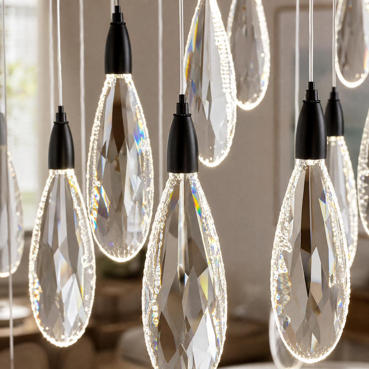 L1150 Teardrop Crystal Pendant Light - Black