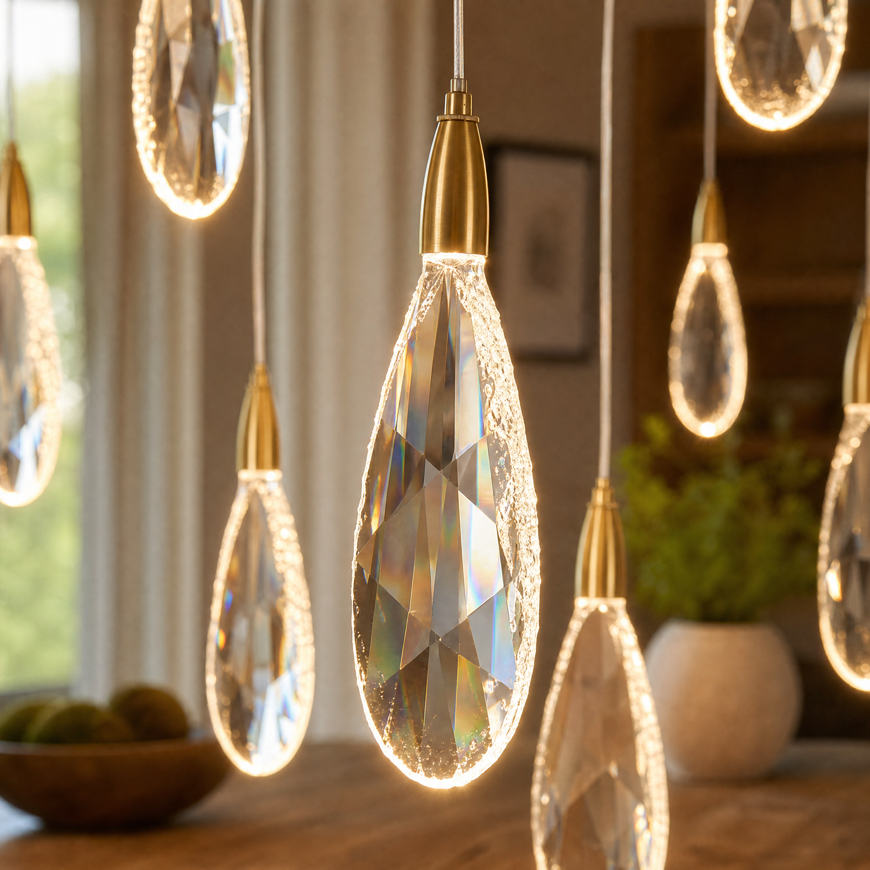 L1150 Teardrop Crystal Pendant Light - Copper
