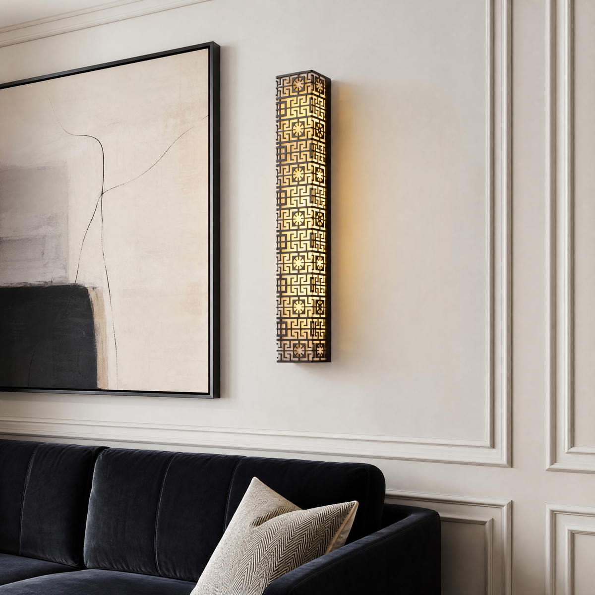 Lantern Box Chinoiserie Lattice Alabaster Wall Sconce