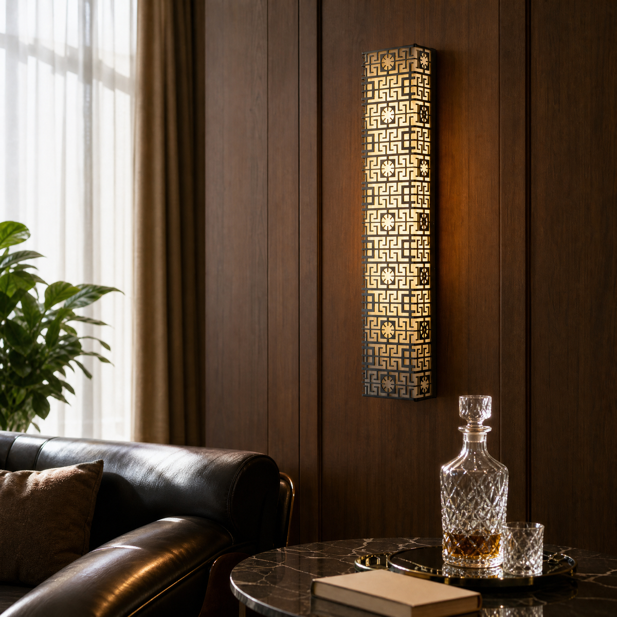 Lantern Box Chinoiserie Lattice Alabaster Wall Sconce