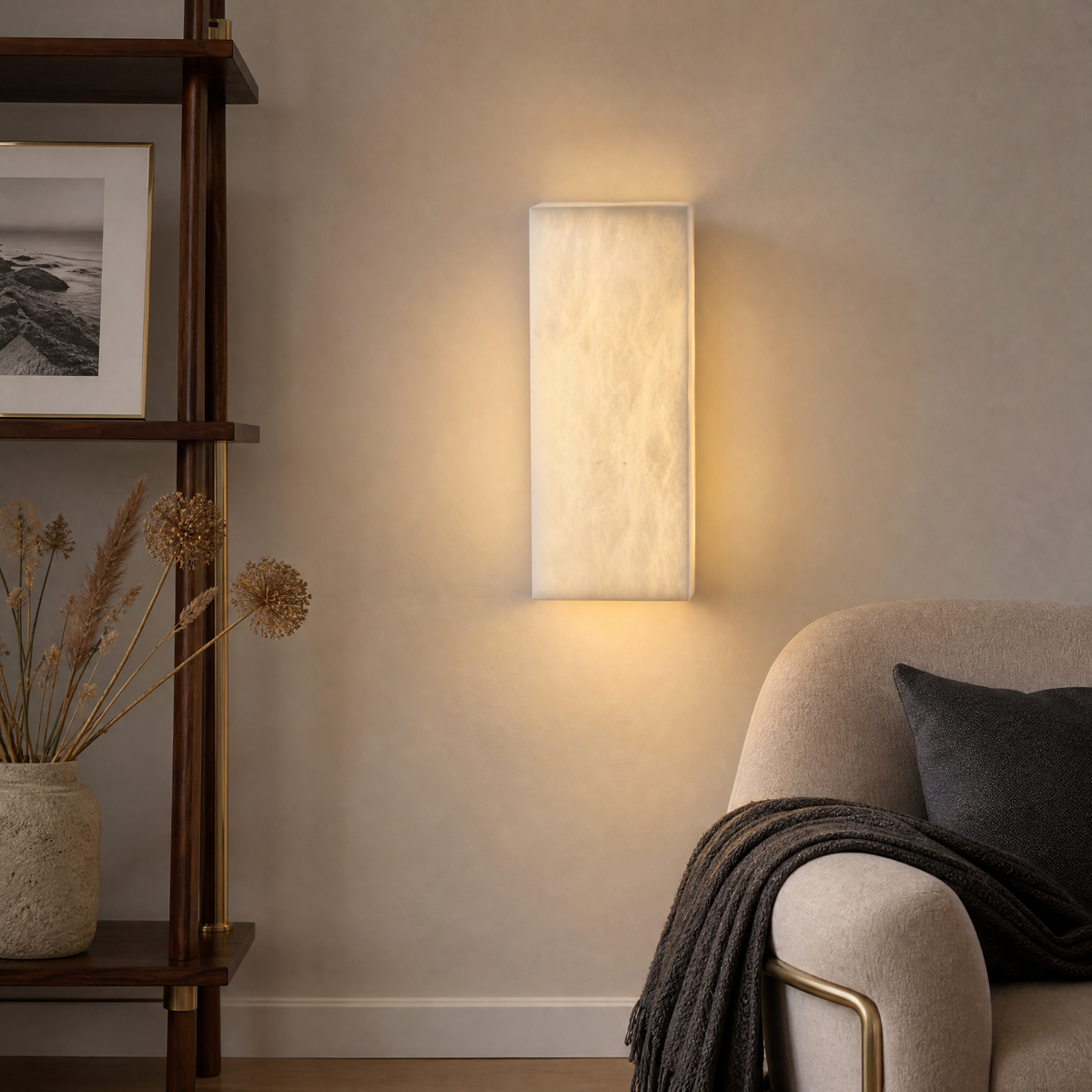 Lantern Box Compact Frame Alabaster Wall Sconce