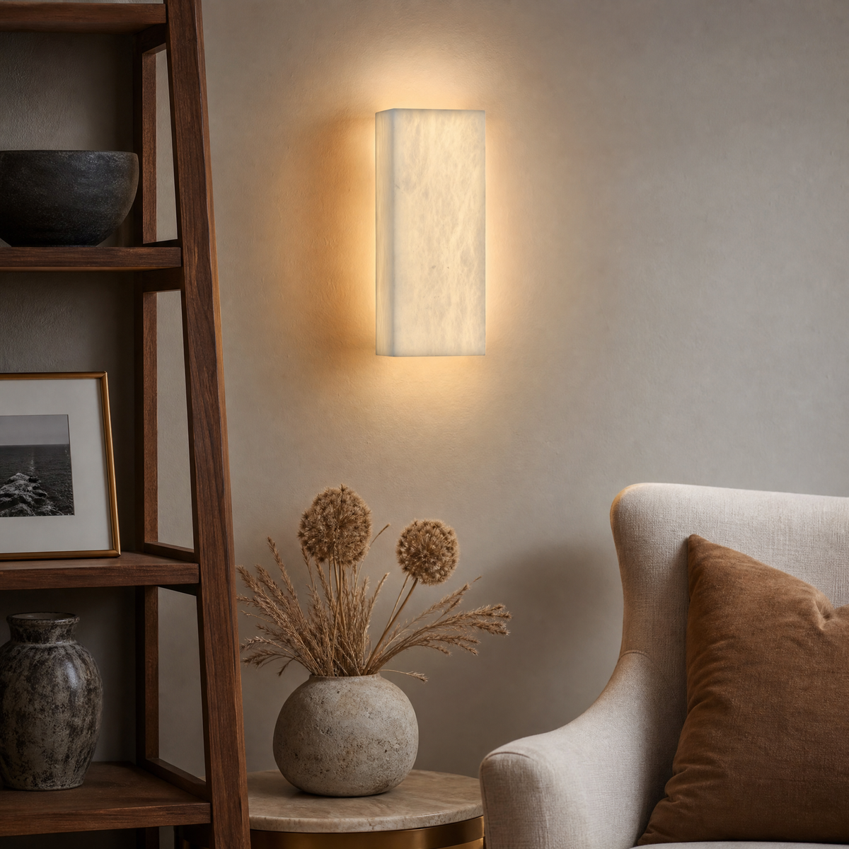 Lantern Box Compact Frame Alabaster Wall Sconce