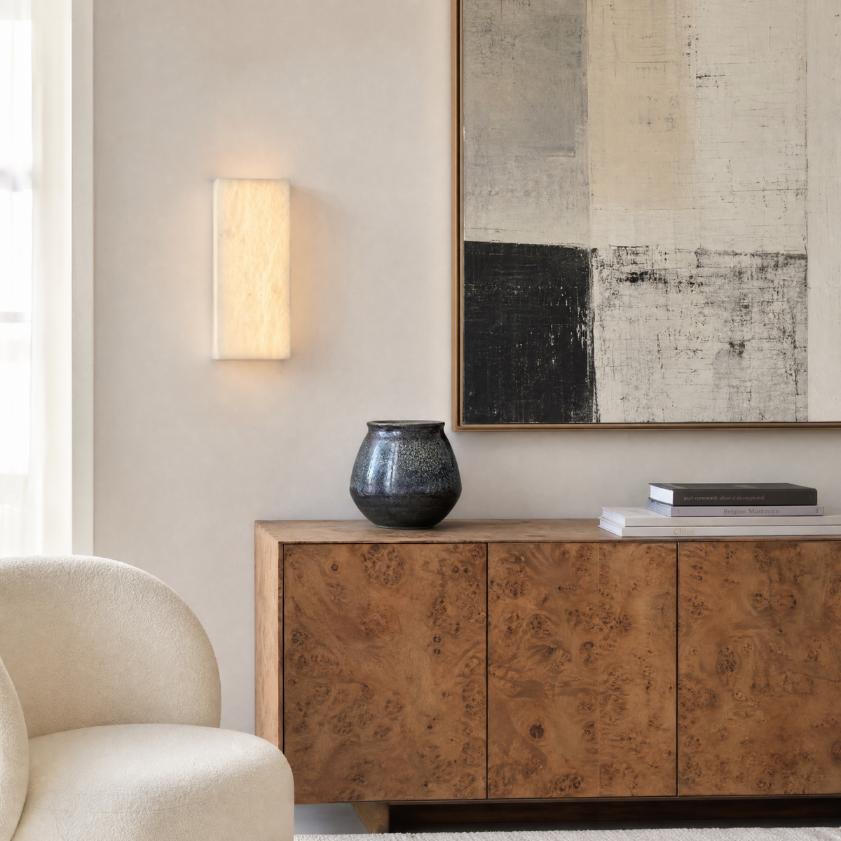 Lantern Box Compact Frame Alabaster Wall Sconce