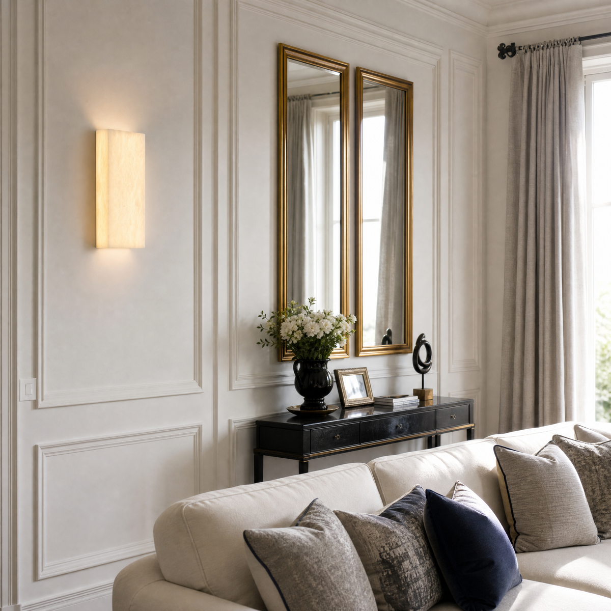 Lantern Box Compact Frame Alabaster Wall Sconce