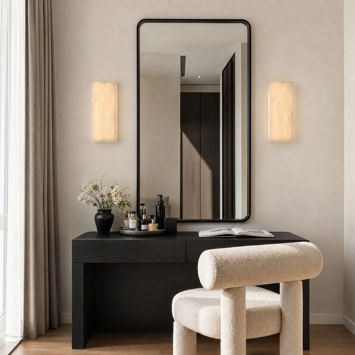 Lantern Box Compact Frame Alabaster Wall Sconce