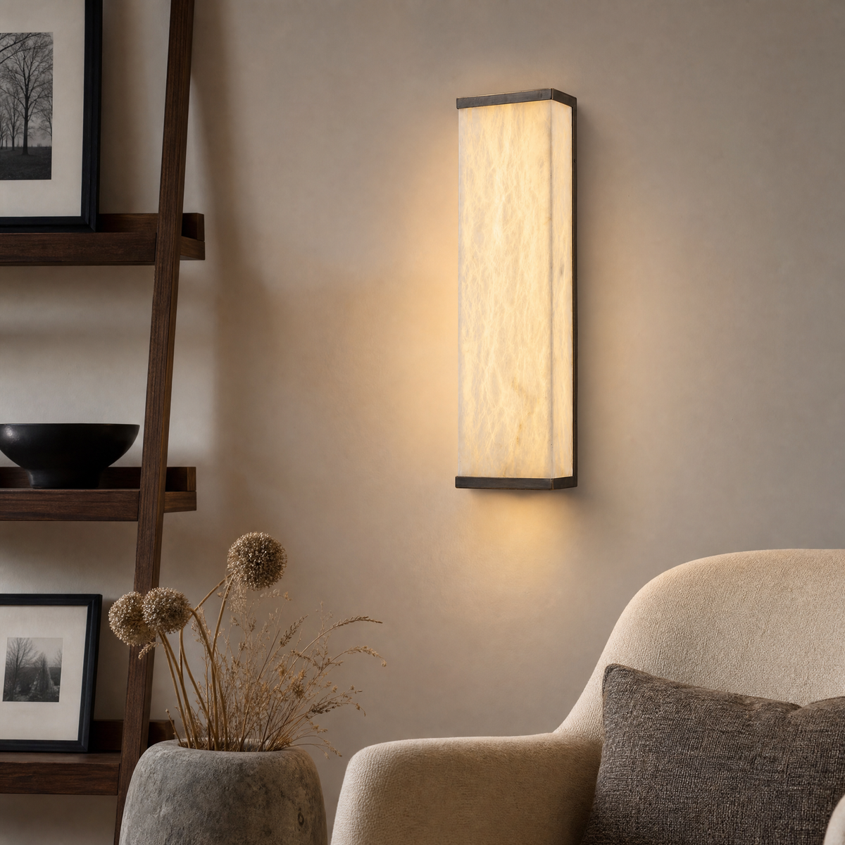 Lantern Box Minimal Alabaster Panel Wall Sconce
