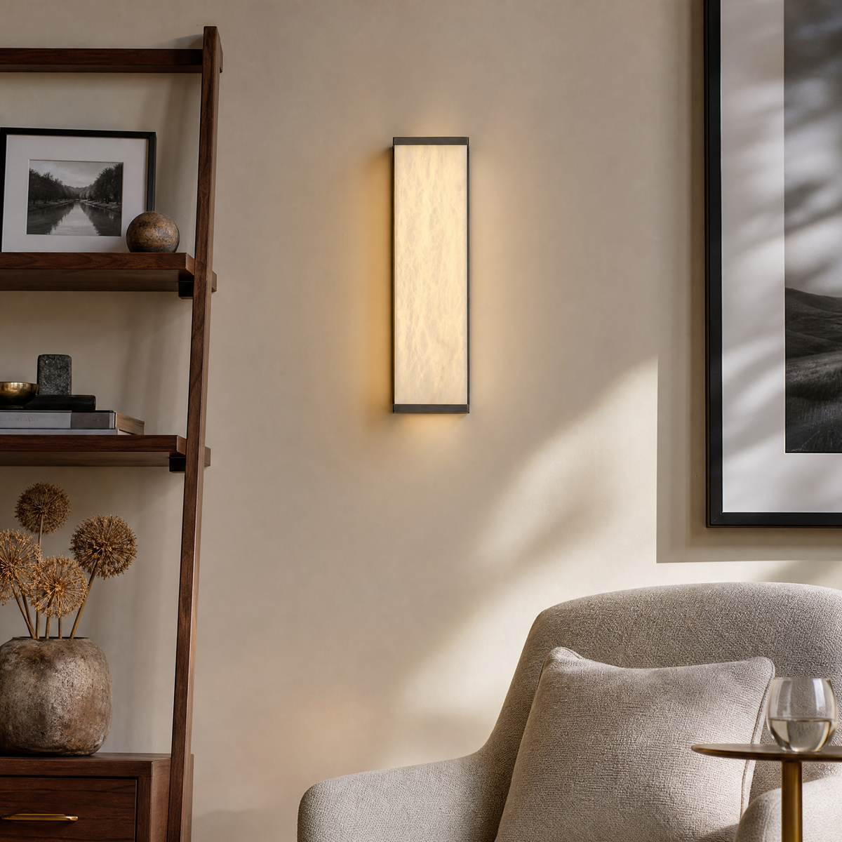 Lantern Box Minimal Alabaster Panel Wall Sconce