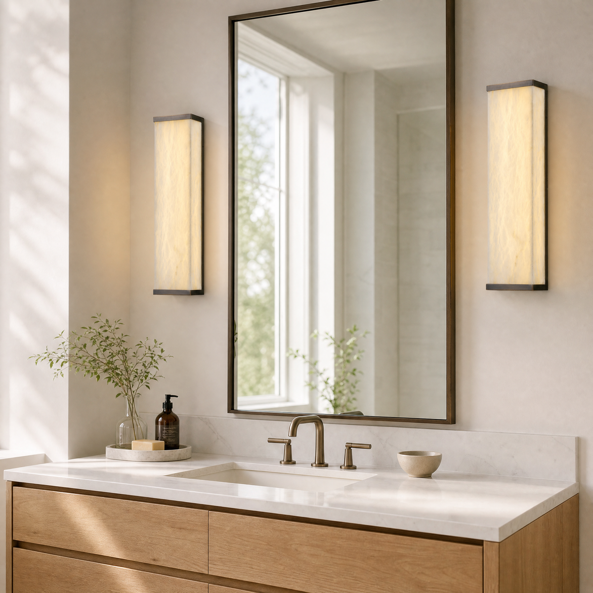 Lantern Box Minimal Alabaster Panel Wall Sconce