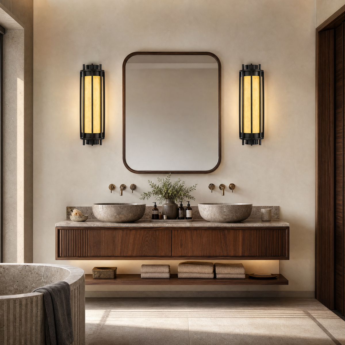 Lantern Box Round Cage Alabaster Wall Sconce