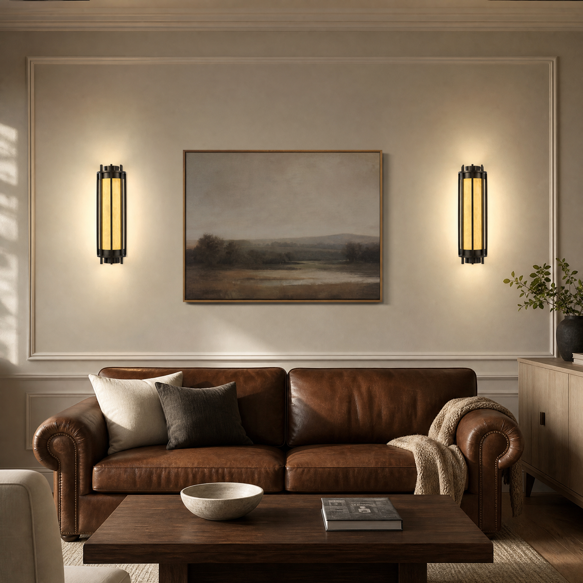 Lantern Box Round Cage Alabaster Wall Sconce