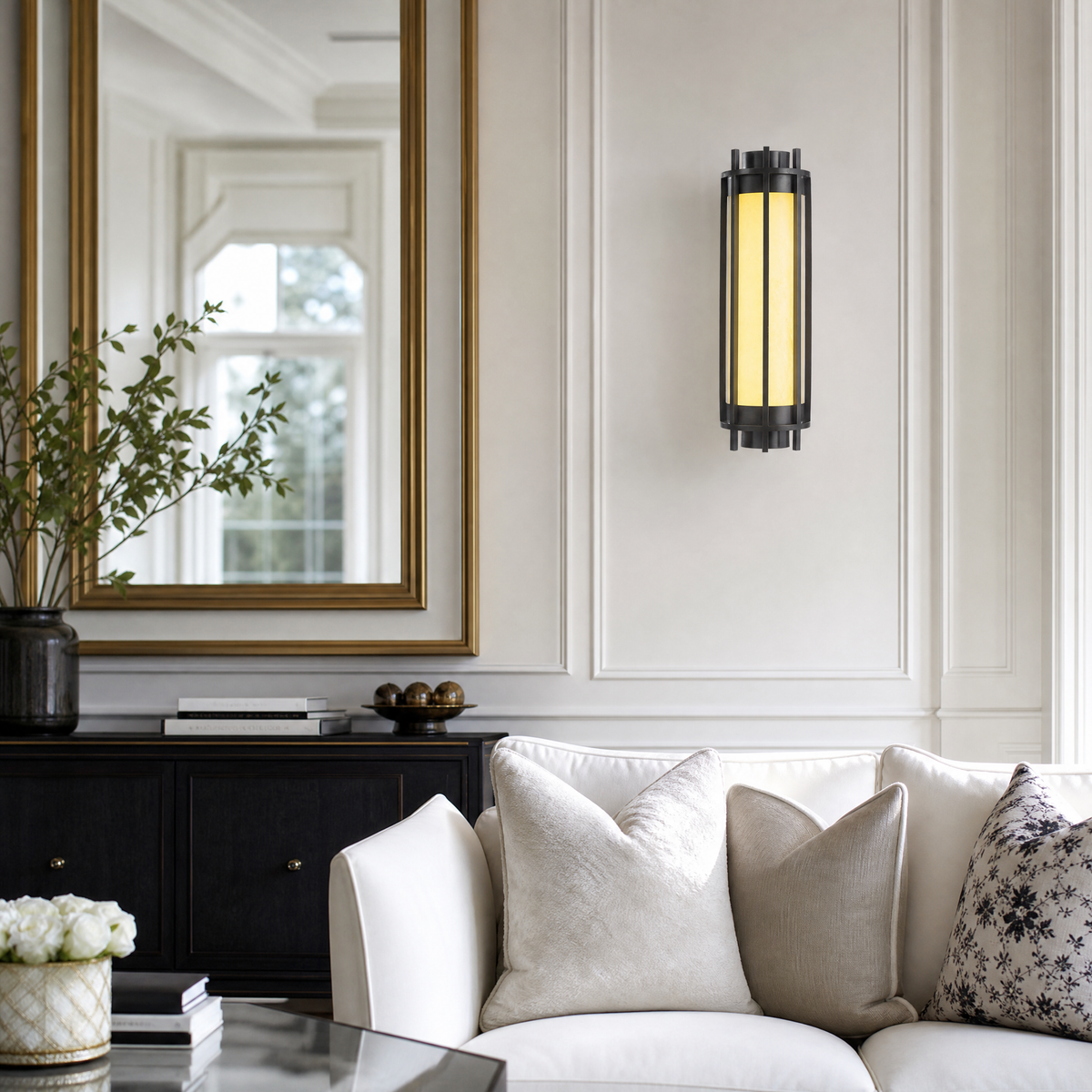 Lantern Box Round Cage Alabaster Wall Sconce