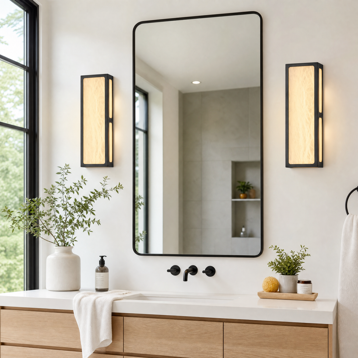 Lantern Box Tall Pillar Alabaster Wall Sconce