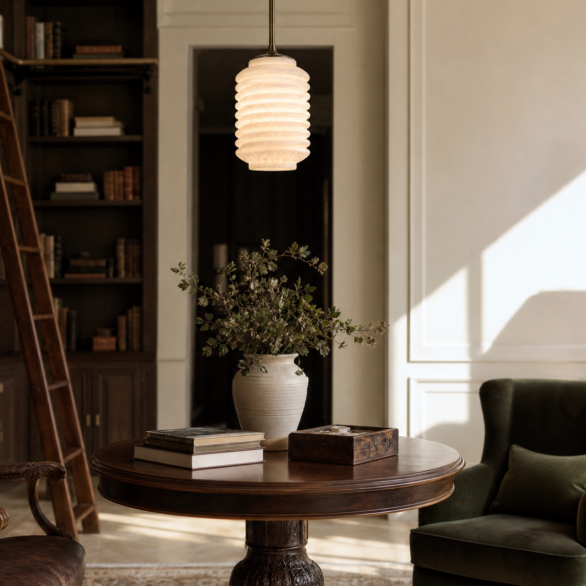 Lantern Cylinder Alabaster Pendant Light