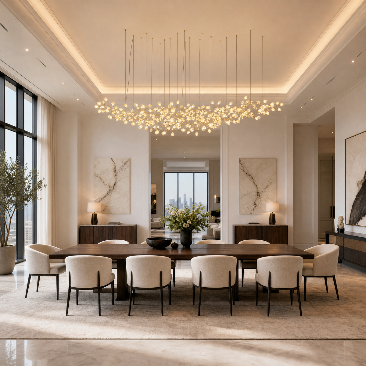 Lauro Ceramic Leaf Linear Chandelier