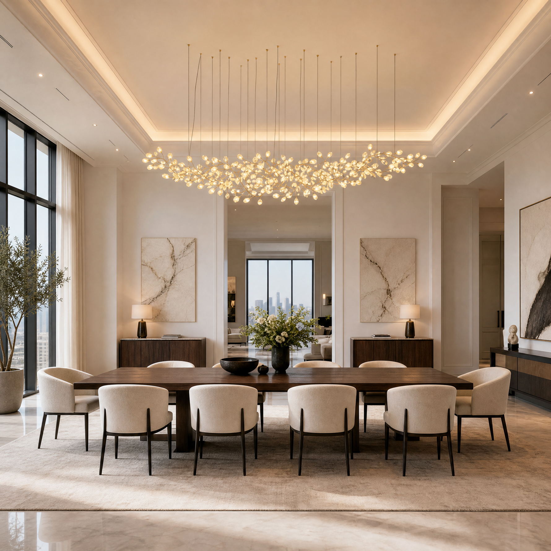 Lauro Ceramic Leaf Linear Chandelier