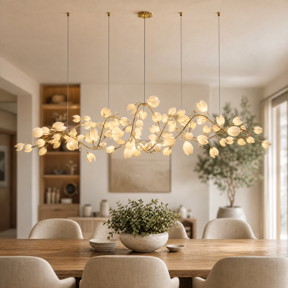 Lauro Ceramic Leaf Linear Chandelier