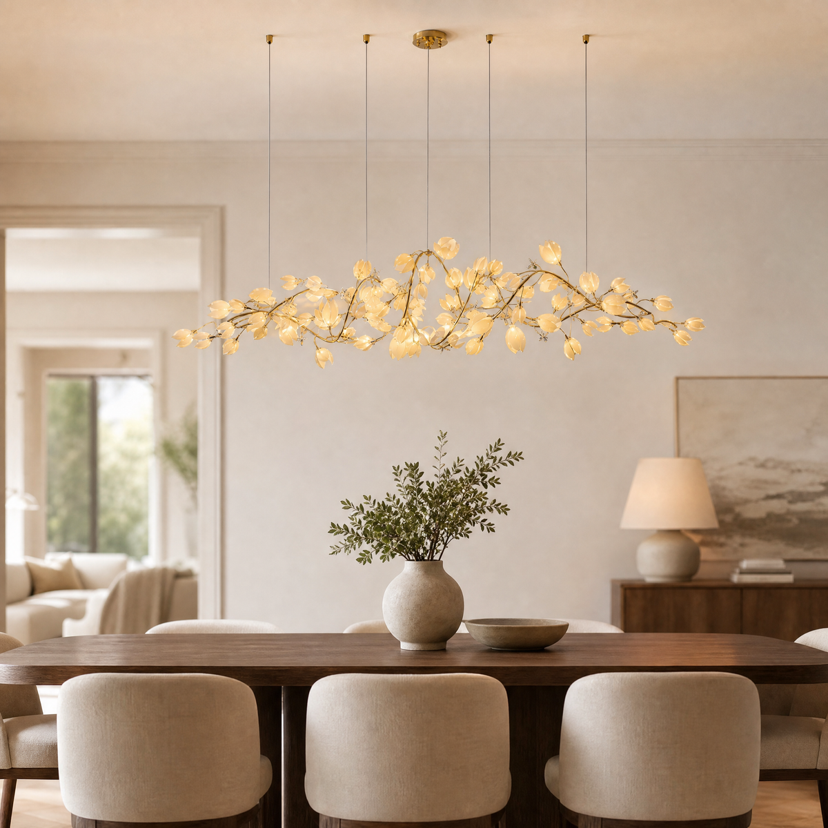 Lauro Ceramic Leaf Linear Chandelier