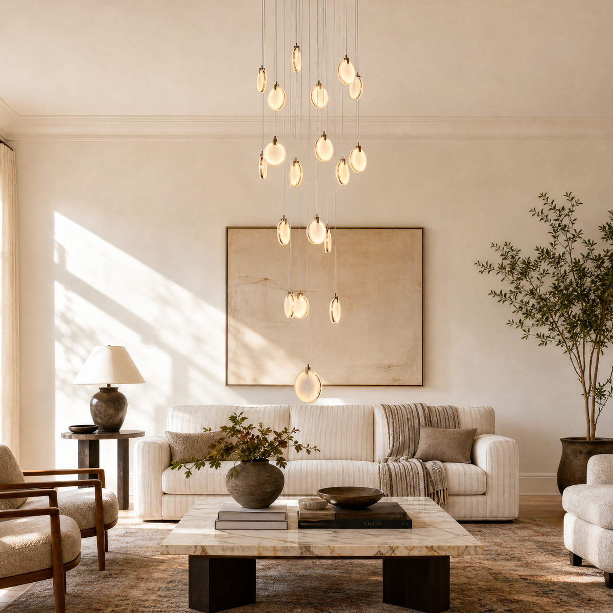 Leaf Cascade Alabaster Pendant Light