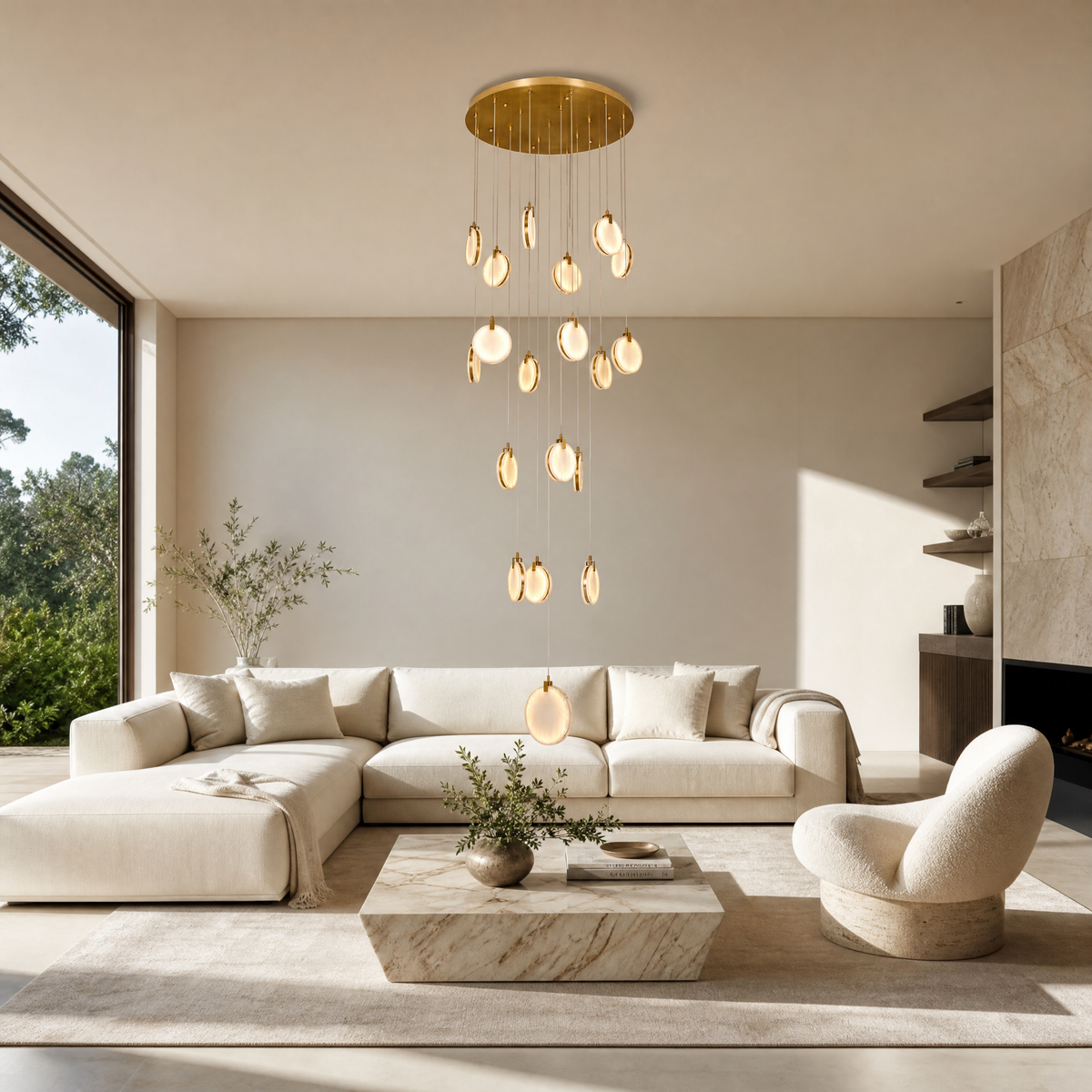 Leaf Cascade Alabaster Pendant Light