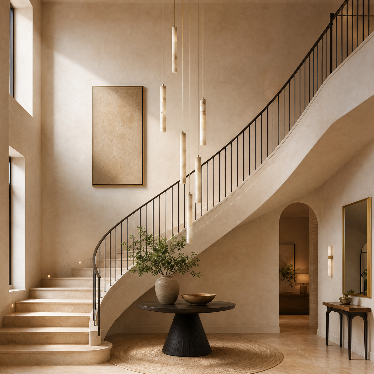 Linear Cylinder Cluster Alabaster Pendant Light
