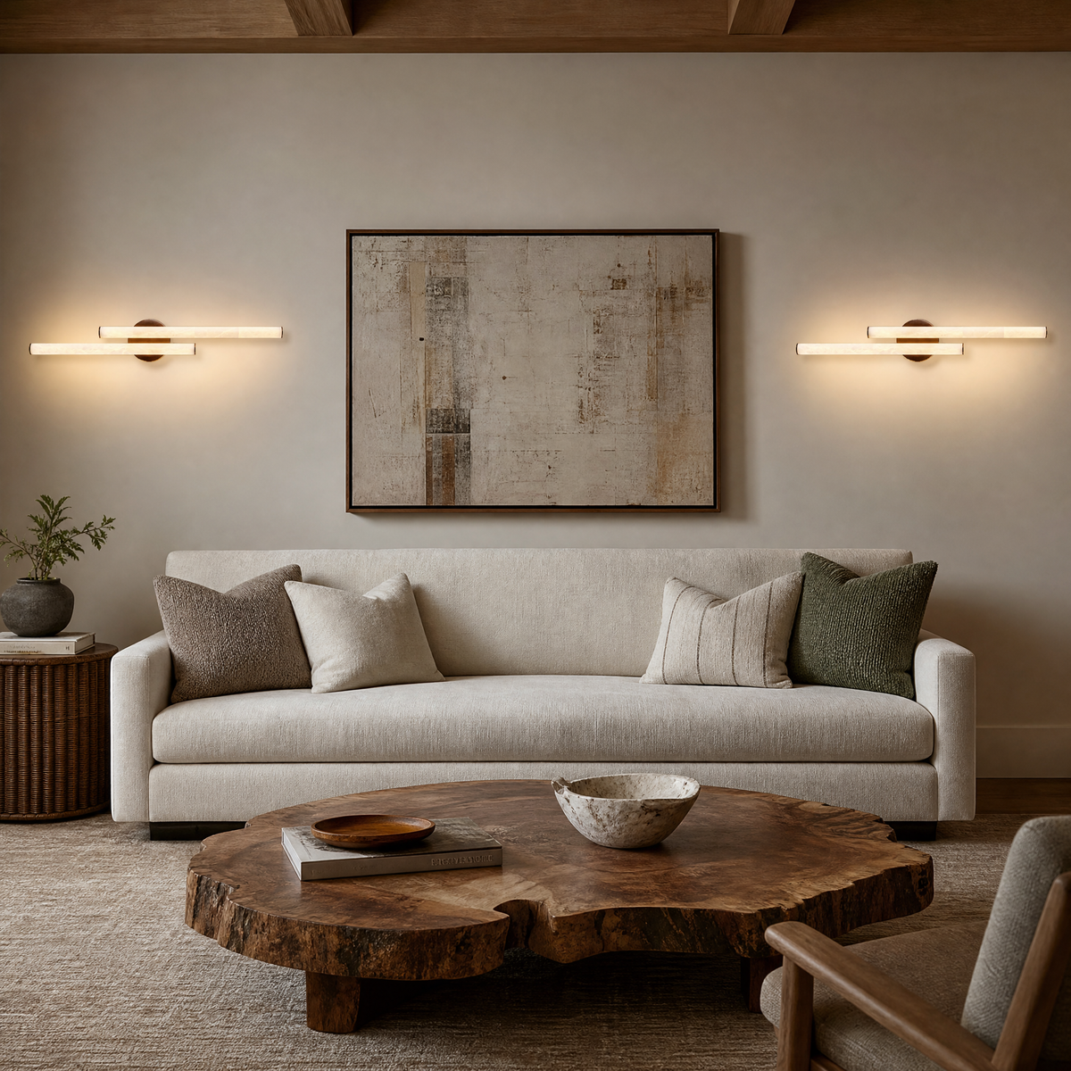 Linear Rod Crossed Alabaster Tubes Wall Sconce