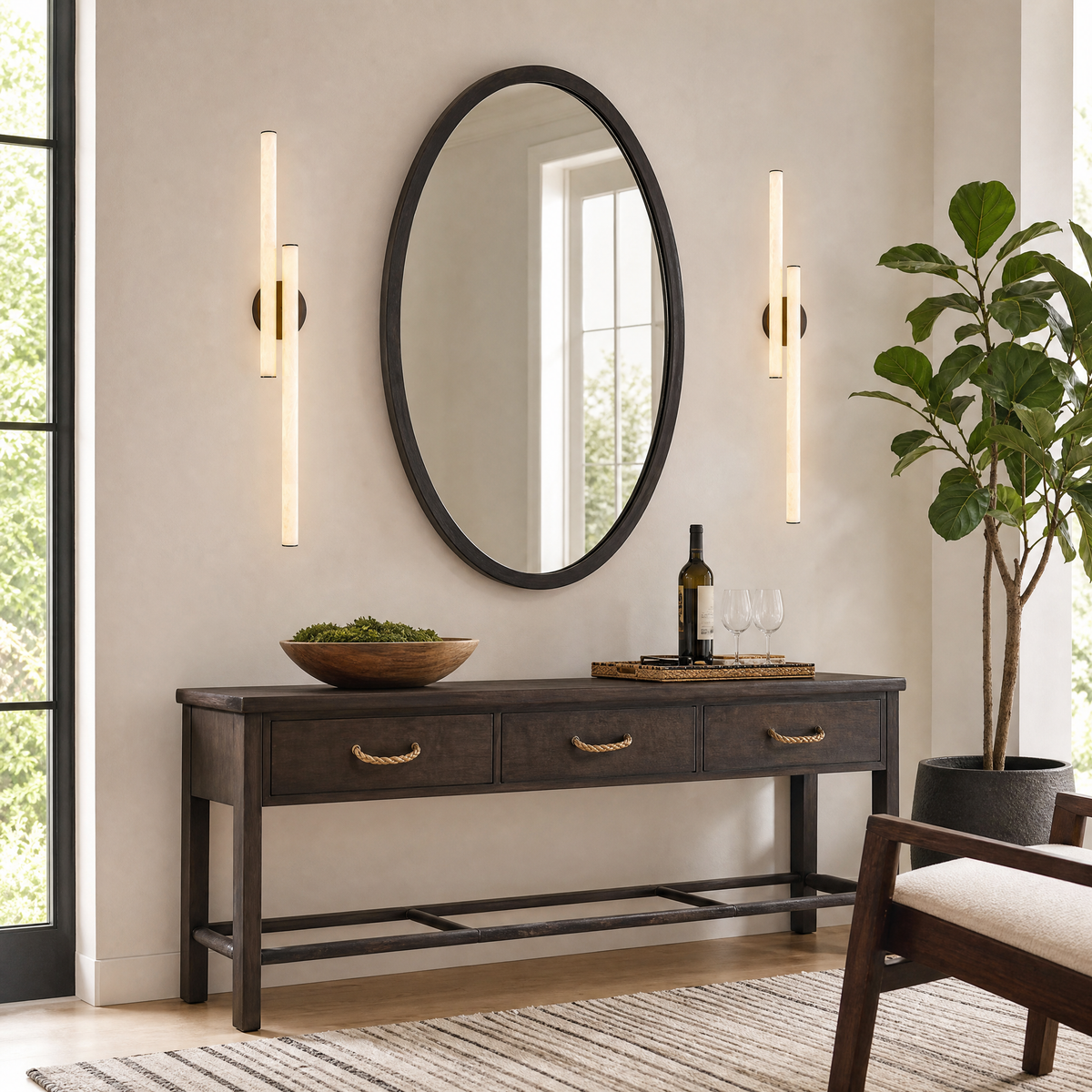 Linear Rod Crossed Alabaster Tubes Wall Sconce