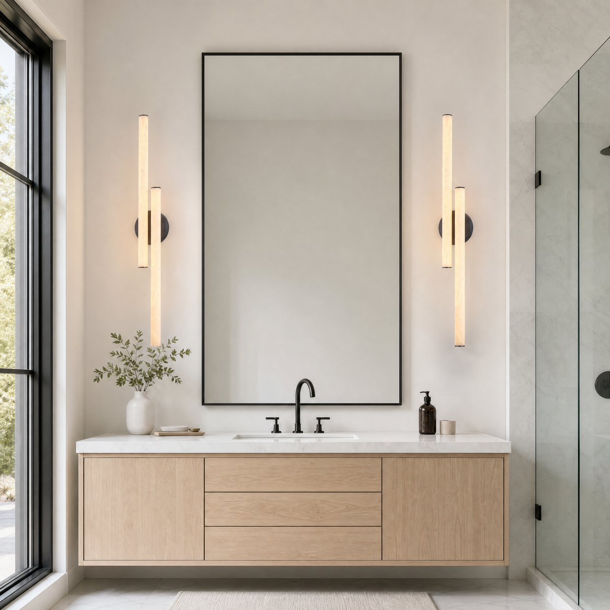 Linear Rod Crossed Alabaster Tubes Wall Sconce
