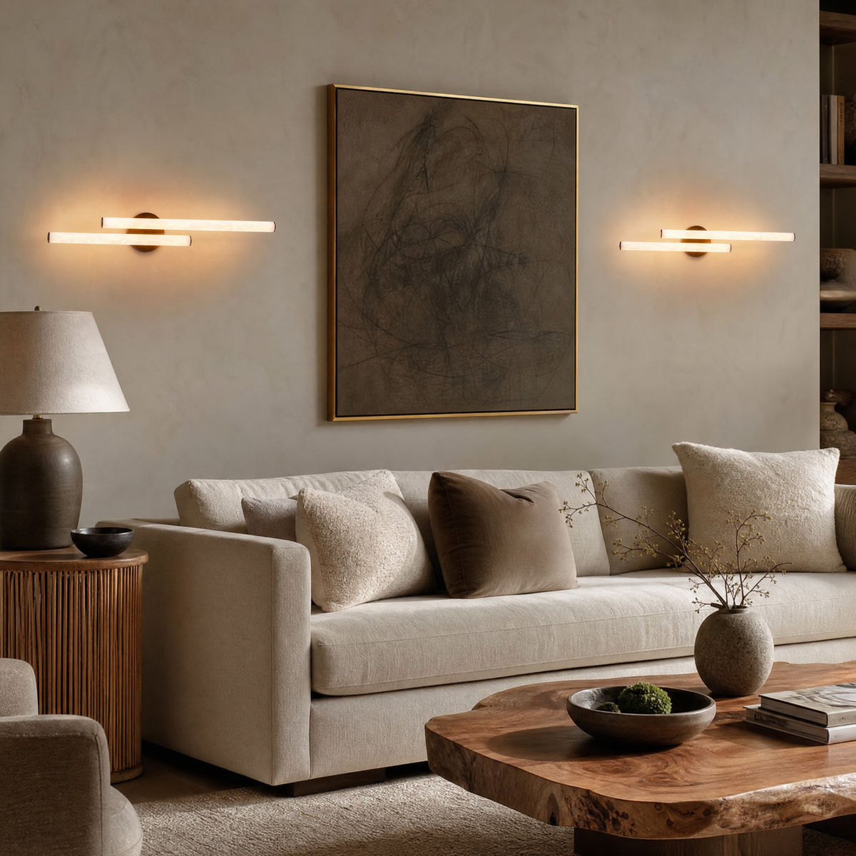 Linear Rod Crossed Alabaster Tubes Wall Sconce